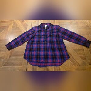 LL Bean Scotch Plaid Flannel Shirt Sz 2XL Quarter-Zip Cotton Purple Red Black